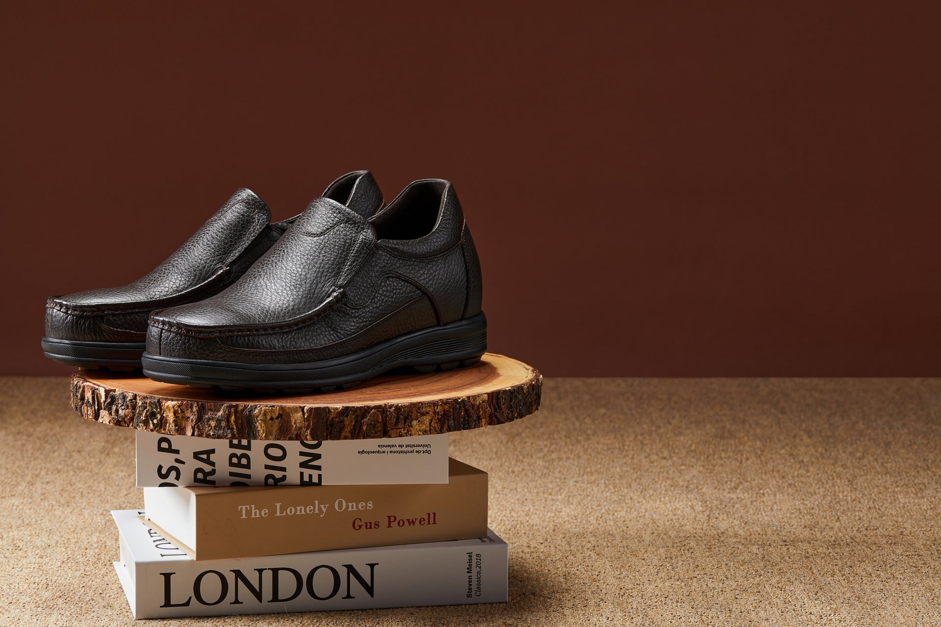 CALTO - G1823 - 3 Inches Taller (Brown) - Lightweight Slip-On Loafer Dress Shoes