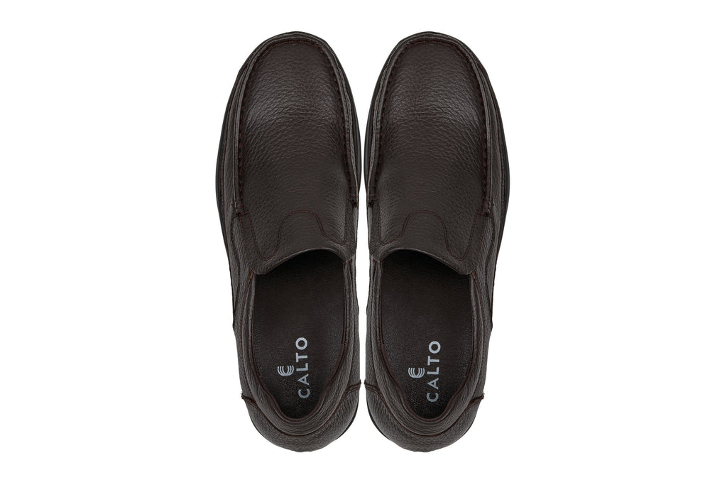 CALTO - G1823 - 3 Inches Taller (Brown) - Lightweight Slip-On Loafer Dress Shoes
