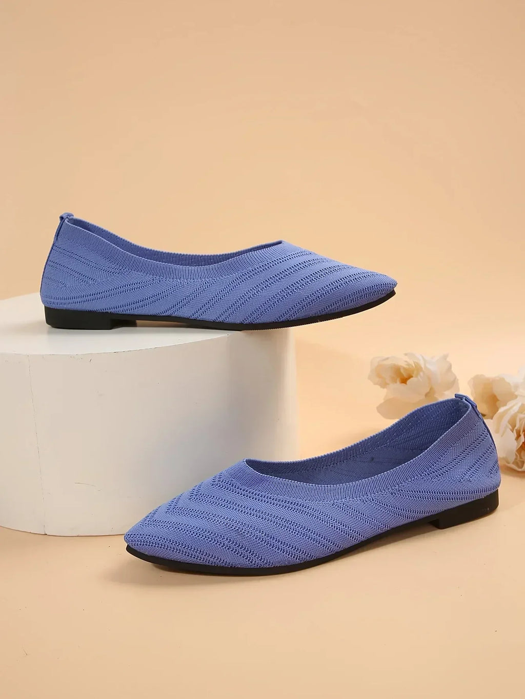 New 2024 Pointed Toe Flat Office Boat Solid Color Knitted Slip on Shoes Casual Ballet Flats Shoes Women Loafers Zapatos De Mujer