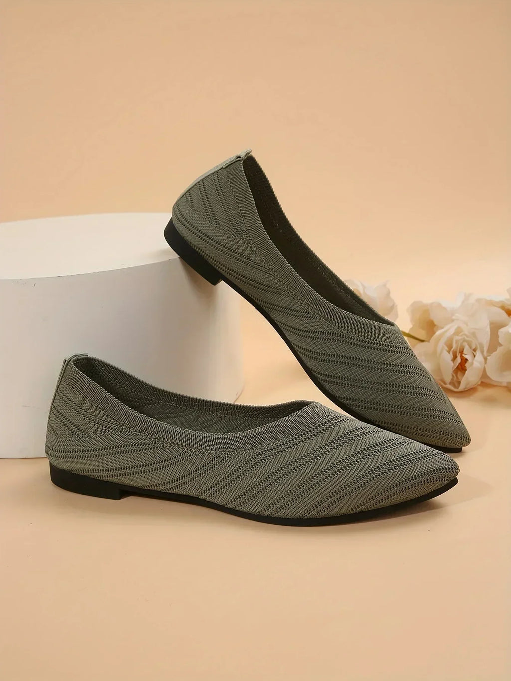 New 2024 Pointed Toe Flat Office Boat Solid Color Knitted Slip on Shoes Casual Ballet Flats Shoes Women Loafers Zapatos De Mujer
