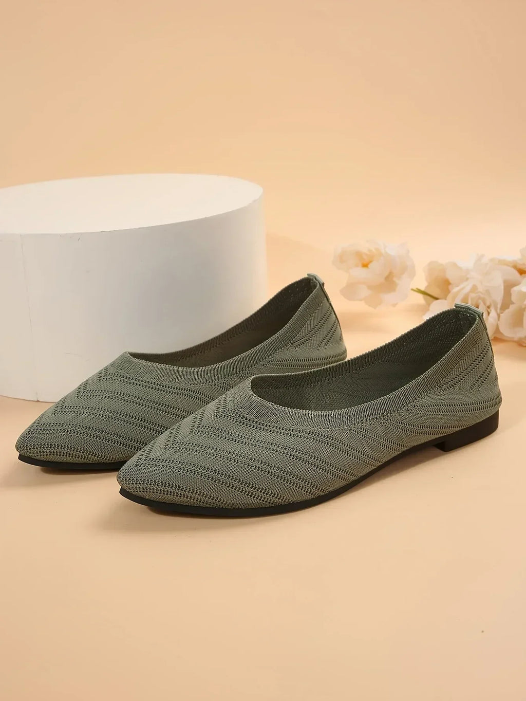 New 2024 Pointed Toe Flat Office Boat Solid Color Knitted Slip on Shoes Casual Ballet Flats Shoes Women Loafers Zapatos De Mujer