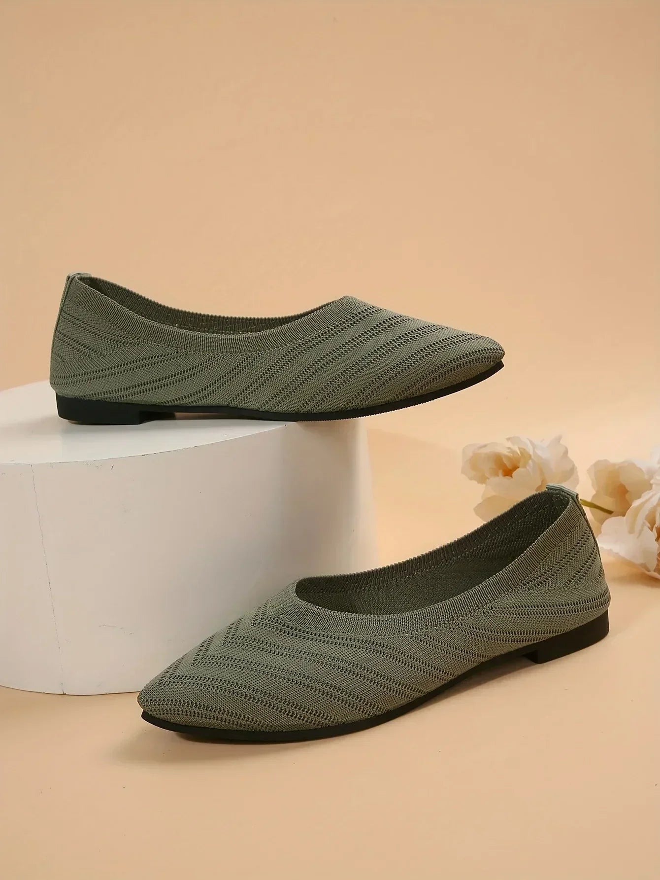 New 2024 Pointed Toe Flat Office Boat Solid Color Knitted Slip on Shoes Casual Ballet Flats Shoes Women Loafers Zapatos De Mujer